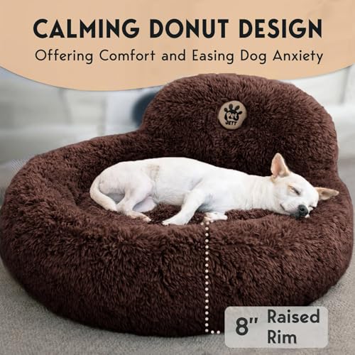 PetJett Calming Dog Bed Medium Size Dog (Brown / Medium - 30”L x 30”W x 8”Th)