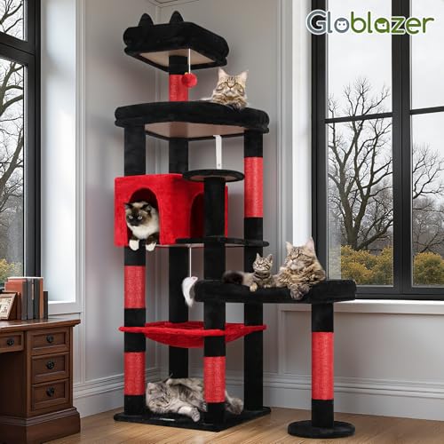 65in Gothic Sturdy Cat Tree for Indoor Large Cat (65inch / Red Black)