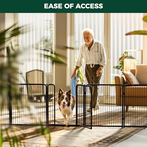 Dog Gate Extra Wide Adjustable for Openings Up to 165" (Black / Up to 165" W【5 Panels + 1 Door】 / 32"H)