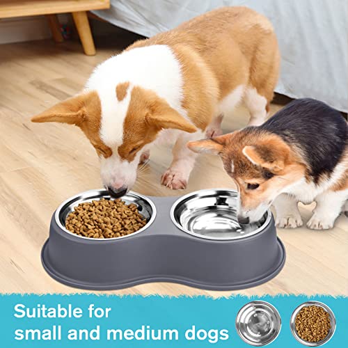 Stainless Steel Dog Bowls Double Non (Medium-18oz / 4.Grey)