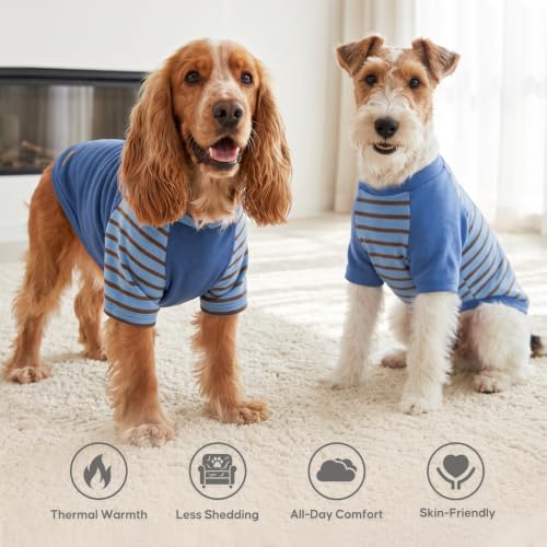 2Pack Dog Sweater with Sleeves Fleece Shirt for Small Dogs (Large (15-30lbs) / 02# Blue+Stripe)