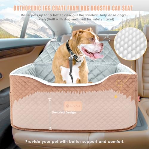 Dog Car Seat Memory Foam Booster for Medium Dogs up to 45 lbs (Brown / Medium)