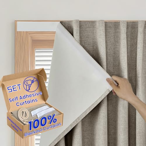 100% Blackout Self Adhesive Curtains (59"W x 60"L (Pack of 1) / Light Brown)