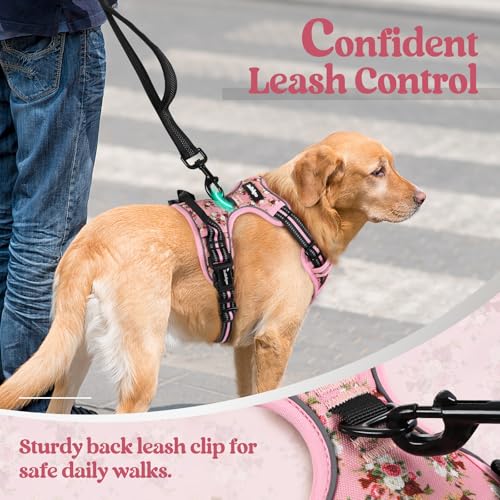Dog Harness No Pull for Large Dogs with 2 Leash Clips (X-Large / Pink Rose)