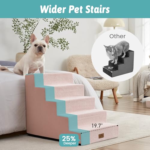 Dog Stairs for Small Dogs (Pink / 19.7x29.5x23.6 inch)