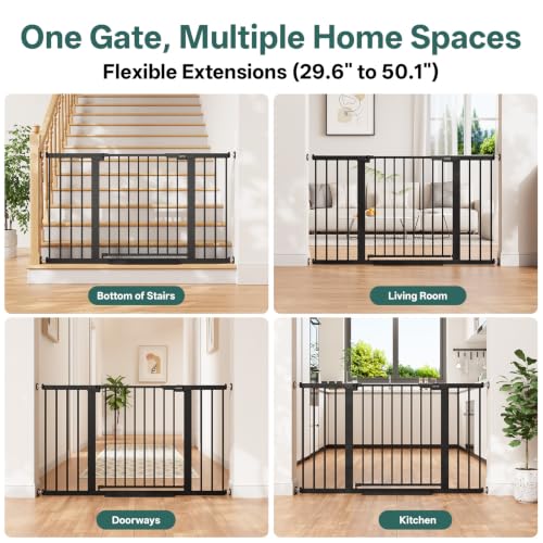 29.6 50.1 in Extra Wide Baby Gate for Stairs and Doorways (Black / 29.6-50.1"W x 28"H)