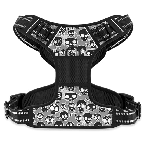 No Pull Dog Harness (Black Skull / Medium)