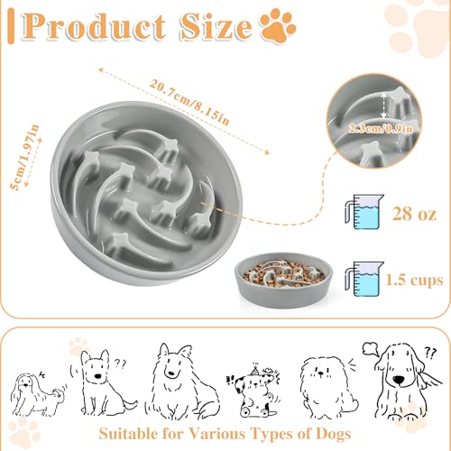 Ceramic Slow Feeder Dog Bowls (Grey-L)