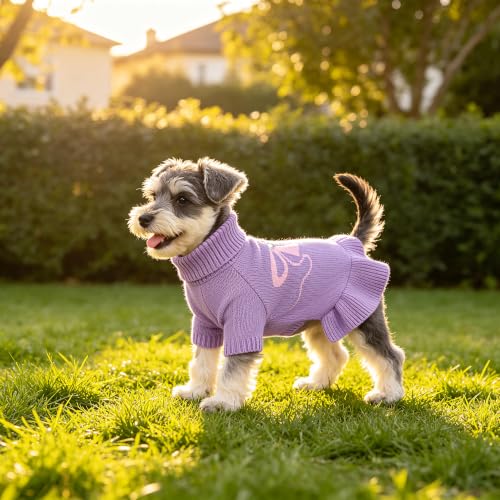 Bowknot Dog Sweater Dress for Small Dogs Girl (Small (5-8lbs) / Purple)