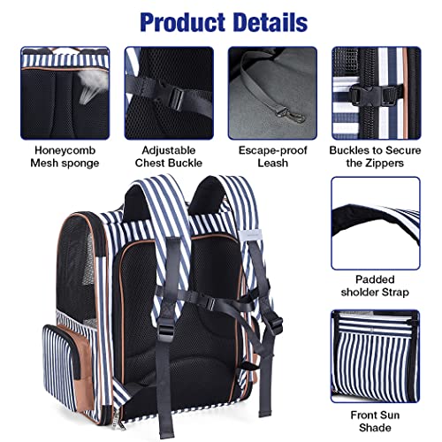 Extra Large Cat Backpack Carrier Expandable Pet Carrier Backpack for Small Dogs Medium Cats Fit Up to 18 Lbs (Striped)