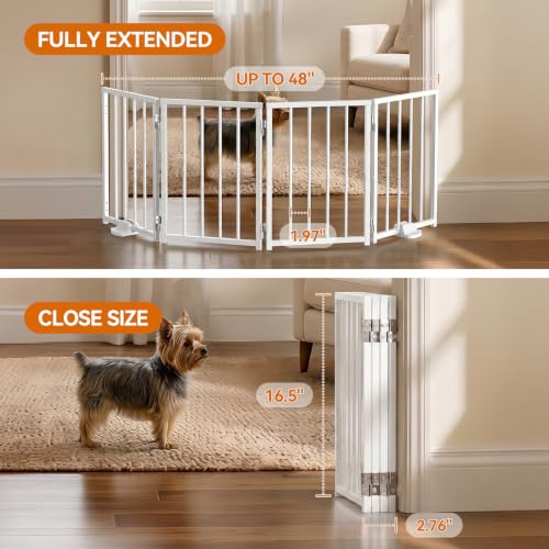 Small Dog Gate Indoor (White / Up to 48" W, 16.5" H)