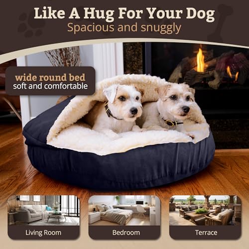 Cozy Cave Dog Bed (45.0"L x 45.0"W x 8.0"Th / Navy)