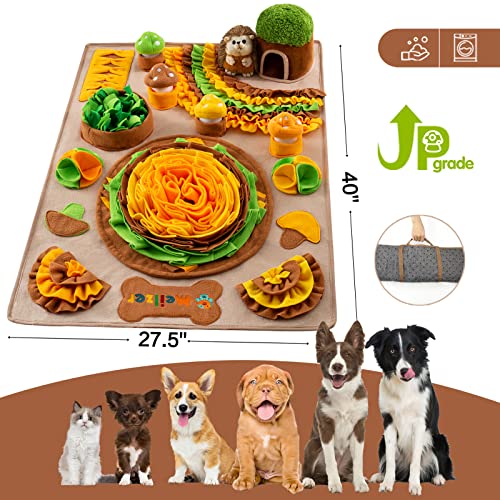 Large Snuffle Mat for Dogs 40'' x 27.5'' Sniff Mat with Hedgehog Puzzle Toy Squeaky Mushrooms Interactive Toys Portable Feeding Mat for Foraging Skills