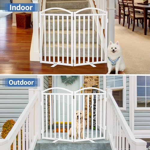Metal Freestanding Dog Gates (Whtie / 40''W × 32''H)