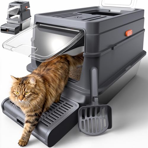Stainless Steel Enclosed Cat Litter Box (23.6" × 15.7" x 15")