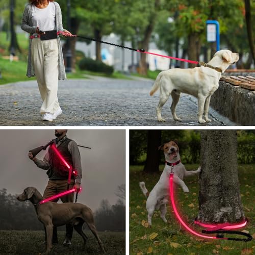 Light Up Waist Leash for Dog Walking (Pink)