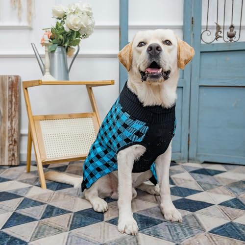 Dog Sweaters for Large Medium Small Dogs (L - Chest 28", Back 20" / Blue&Black)