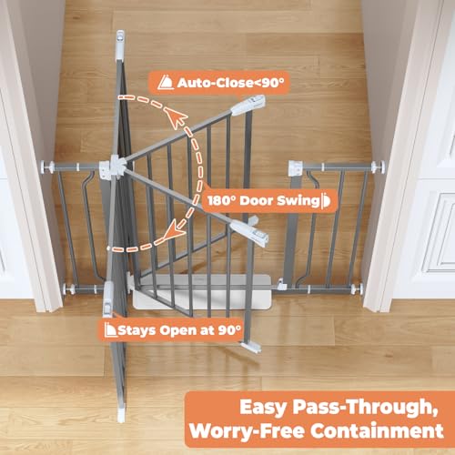 Baby Gate Auto Close (Gray / 29-40"Wide, 28"Tall)