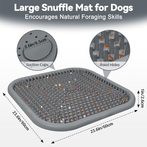 Snuffle Mat for Dogs 23.6" x 23.6" Silicone Large Slow Feeder Mat (Grey:23.6"x23.6")