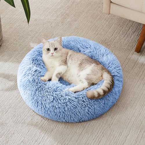 Western Home Calming Donut Cat Bed Small Dog Bed Washable (Light Blue / 20.0"l x 20.0"w x 6.0"th)