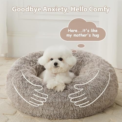 Large Round Calming Dog Bed Cat Bed for Comfy Sleep (45"L x 45"W x10"Th / Light coffee)