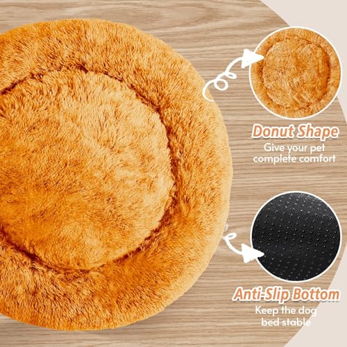 Calming Small Dog & Cat Bed for Indoor Cats (Orange / 20.0"L x 20.0"W x 6.0"Th)