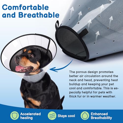 Transparent Dog Cone to Stop Licking Wounds (Dark Grey / XXL (Neck: 17.75-20"))