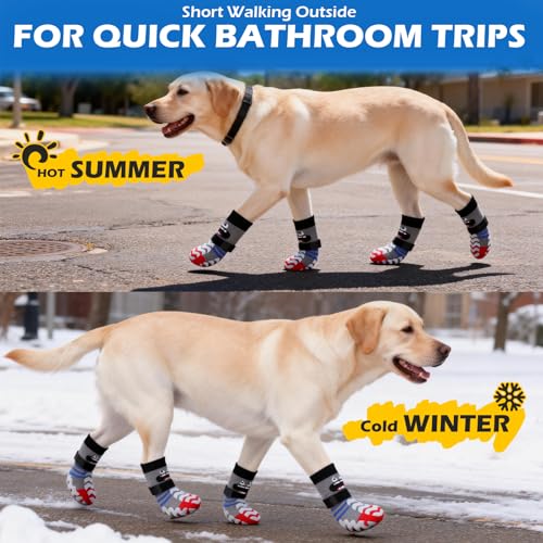 Dog Socks to Prevent Licking Paws with Grippers for Hardwood Floors Anti Slip (Large / Grey)