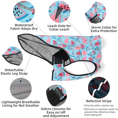 Dog Raincoat Adjustable Waterproof Reflective Rain Jacket for Small Medium Large Dogs (S Chest 22"-25" / Light Blue Watermelon)