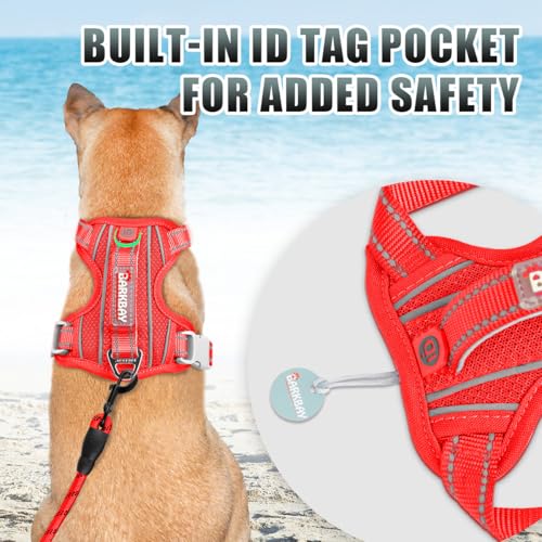 No Pull Dog Harness Large Reflective Dog Harness with Front Clip and Easy Control Handle for Walking Training Running with ID tag Pocket (Red / Large)