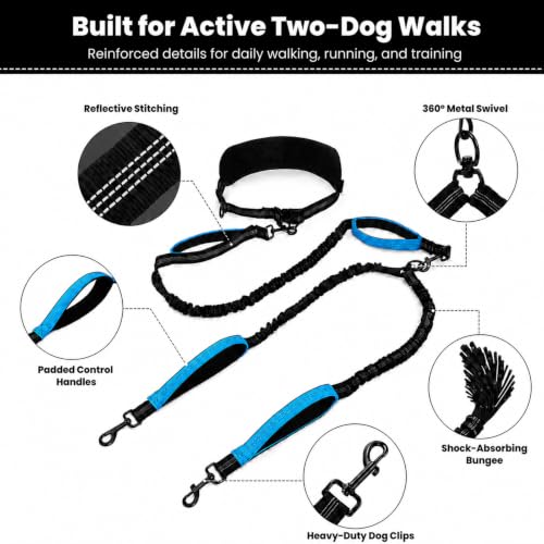 Hands Free Double Dog Leash (Black)