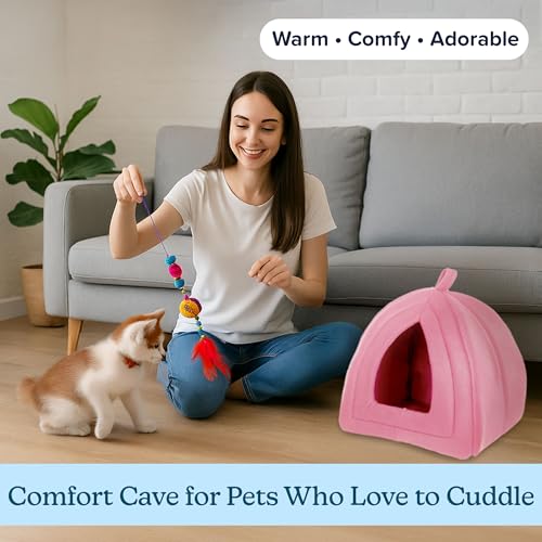 Cat House Indoor Bed with Removable Foam Cushion (Pink)