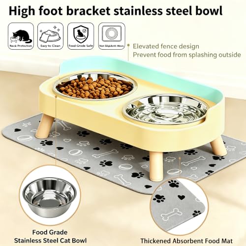 Elevated Dog Bowls with Mat (Yellow)