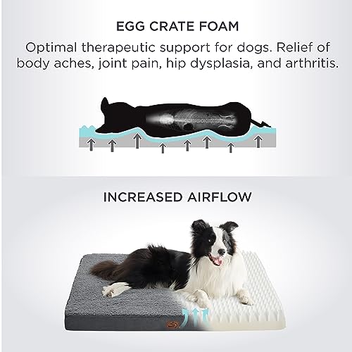 Washable Dog Bed Medium Size Dog with Comfy Sherpa (30"L x 20"W x 3"Th / Dark Grey)