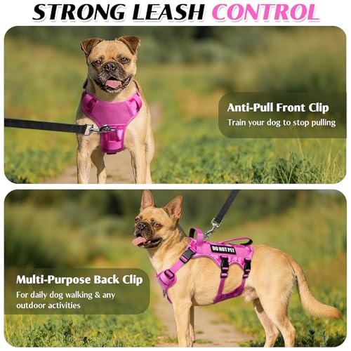 Escape Proof Dog Harness with Double Handle+4 Removable Patches (Medium / Camo Pink)