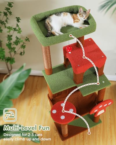 56.3" Mushroom Cat Tree with Metal Hammock (Brown / 56.3in)