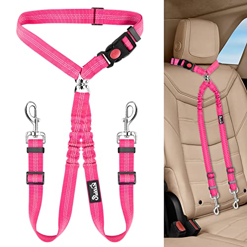Double Dog Car Seat Belt (Fluorescent Pink)