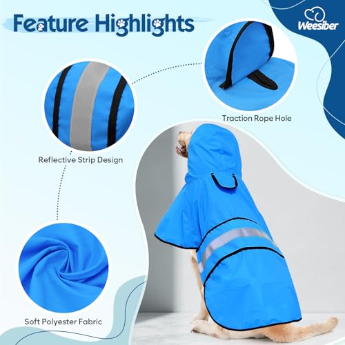 Dog Raincoat Adjustable Waterproof Dog Rain Jacket Poncho with Reflective Strip and Leash Hole (X-Large / Blue)