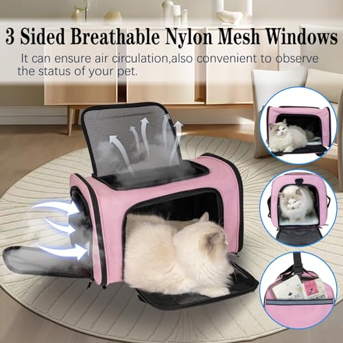 Dog Cat Carrier Pet Carriers for Large Cats Small Dogs Carrier Soft Sided Puppy up to 25Lbs Dog Carrier Portable Foldable Dog Cat Travel Carrier (20.0"L x 13.0"W x 13.0"H / Pink)
