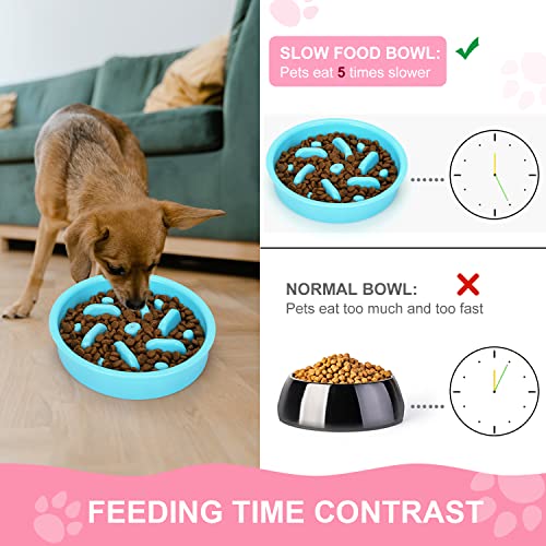 Slow Feeder Dog Bowls 3 in 1 Stainless Steel Food Water Bowl to Slow Eating (Small ＆ Medium Breed / Pink)