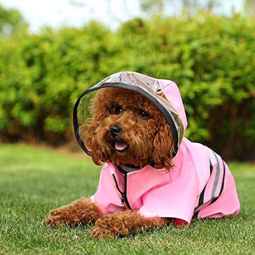 Reflective Dog Raincoat Dog Rain Jacket with Hood Lightweight Waterproof Rain Coat for Puppies (Medium / Blushing)