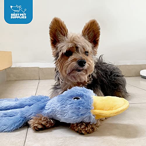 Interactive Squeaky Dog Chew Toy (Crinkle Duck (Yellow, Purple & Turquoise) / Large)