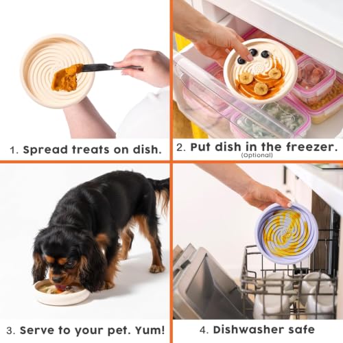 Lick Dish Silicone Dog & Cat Lick Mat Slow Feeder Dish (Periwinkle + Almond / Small)