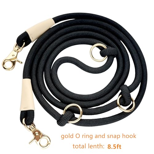 Multifunctional 8.5 ft Nylon Rope Hands Free Dog Leash for Running Small Medium Large Dogs (Black / 8.5FT x 10MM)