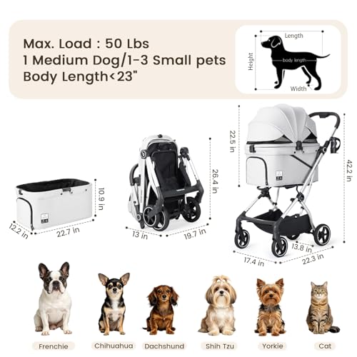 Beberoad Dog T4 Max Stroller for Small Medium Pets Elevated Viewing (T4 Max Gray)