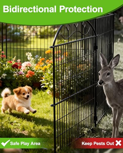 40in Tall 10 Panel Metal Garden Fence with Gate