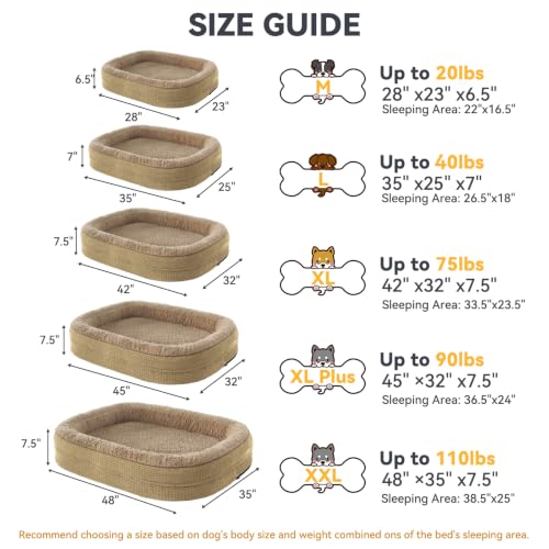 Orthopedic Dog Beds Large Sized Dog (Light Brown / 45"l X 32"w X 7.5"th)