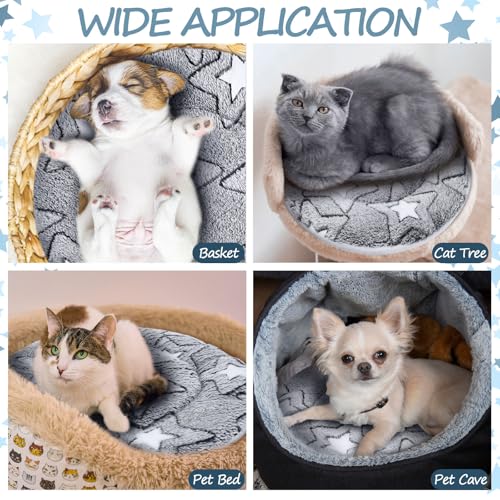2 Pack Self Heating Cat Pad Self Heating Cat Bed Machine Washable Heat Pet Mat Reversible Body Thermal Warm Round Dog Bed Crate Blanket for Feral and Indoor Cats (16'' / Double Star)