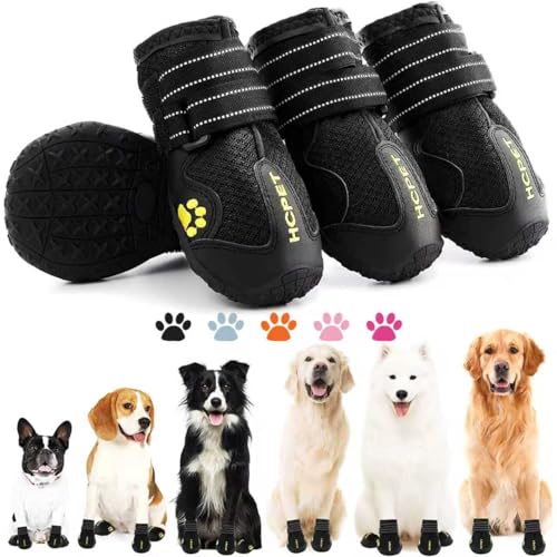 Dog Boots Waterproof with Reflective Straps (Black / Width 2.95 in)
