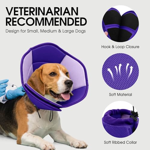Dog Cone Soft Cone for Dogs to Stop Licking (Purple / Large)